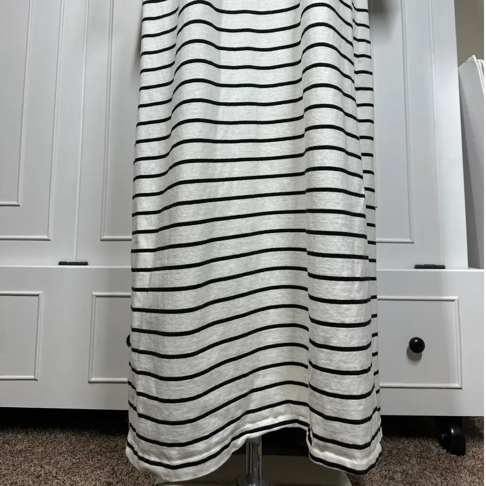 J. Crew Long Sleeve Maxi Dress Sz XL Cotton Stripes Nautical Modest Black White